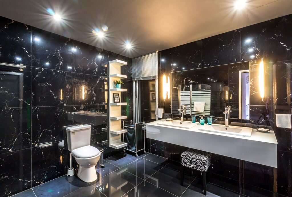 hotel, bathroom, interior design by Houston Bathroom Remodelers